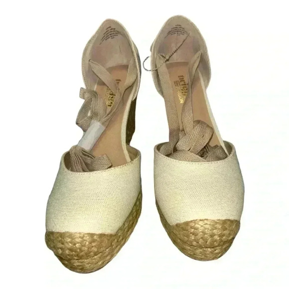NWB Twiggy London Women's Espadrilles, Wedge, Beige Canvas, Strap, 10W NIB - Picture 2 of 10